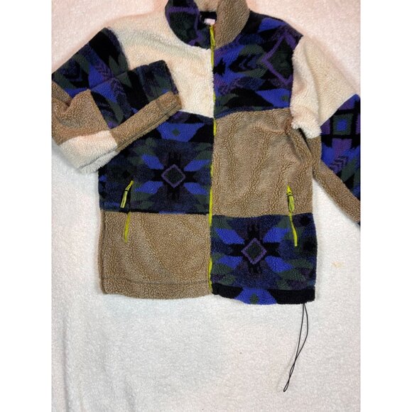 Urban Outfitters Sherpa Fleece Jacket With Aztec Pattern & Neon Zippers - Picture 7 of 16